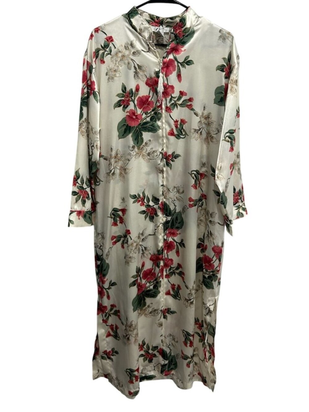 FV² Medium Floral Satin Long Sleeve Lounge Dress Tassel Romanticcore Cottagecore